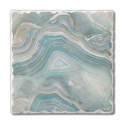 Thirstystone Agate in Blue 4 Pack Tumbled Tile Stone Coasters 4" Square Manufactured in the USA