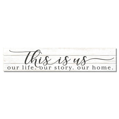 Highland Home "This Is Us Our Life Our Story Our Home" Decorative Indoor/Outdoor Pallet Wood Sign 36" by 7.5" Made in the USA