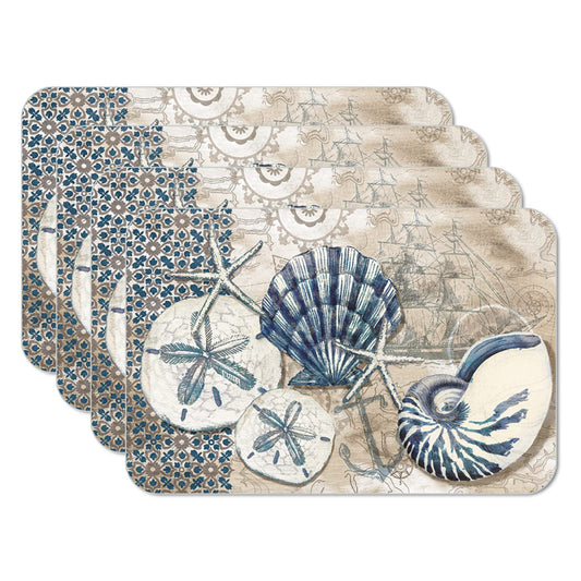CounterArt Tide Pool Shells 4 Pack Reversible Easy Care Flexible Placemats Made in the USA