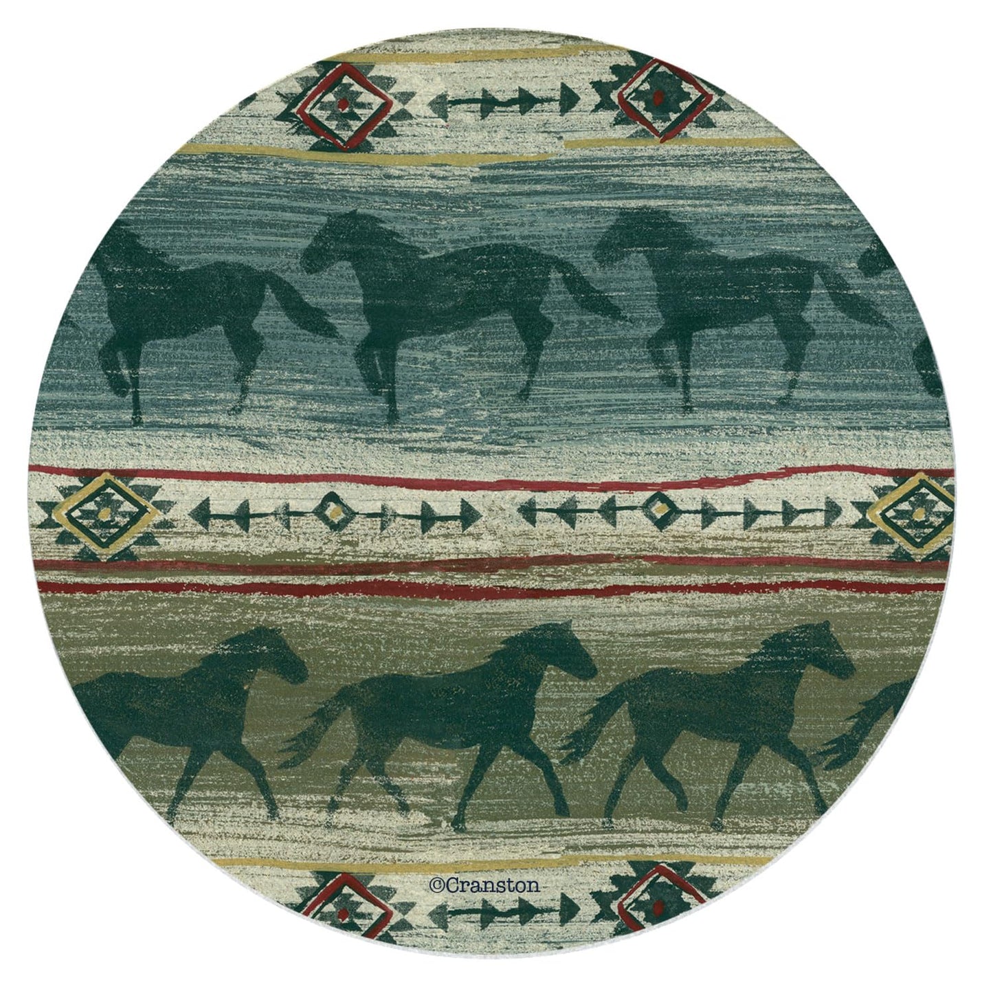 Thirstystone Tribal Horses Single Round Natural Sandstone Coaster with Protective Cork Backing Manufactured in The USA 4" Diameter