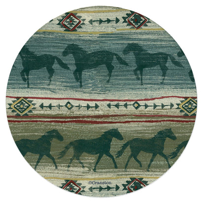 Thirstystone Tribal Horses Single Round Natural Sandstone Coaster with Protective Cork Backing Manufactured in The USA 4" Diameter