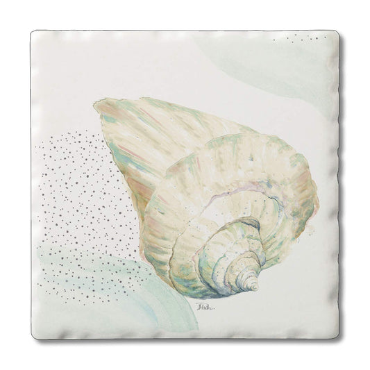 Thirstystone Conch Single Tumbled Tile Stone Coaster with Protective Cork Backing Manufactured in The USA 4" Square, Colorful, Artistiic, Easily Wipes Clean