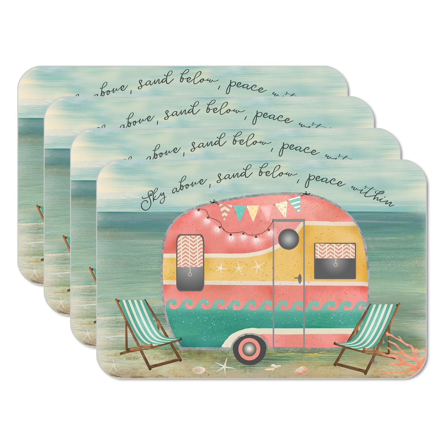CounterArt Sunset Camper 4 Pack Reversible Easy Care Flexible Placemats Made in the USA