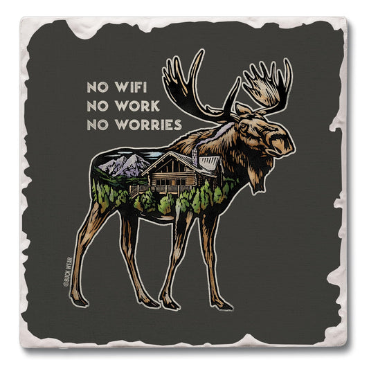 Thirstystone No Worries Single Tumbled Tile Stone Coaster with Protective Cork Backing Manufactured in The USA 4" Square