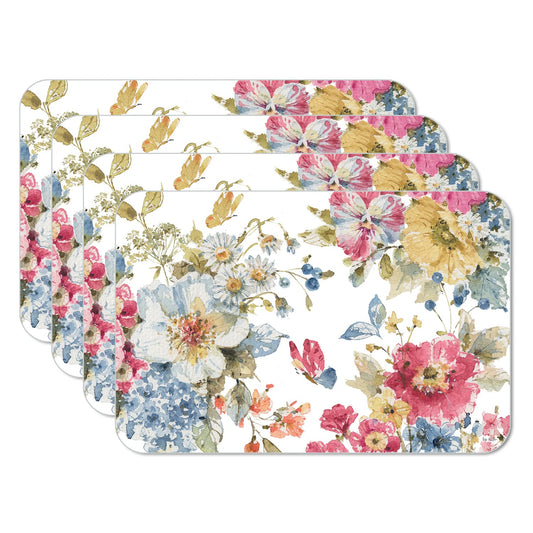 CounterArt Summer Garden 4 Pack Reversible Easy Care Flexible Placemats Made in the USA