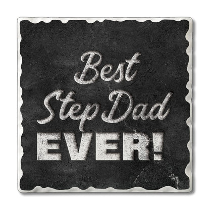 Thirstystone Best Step Dad Ever 4 Pack Absorbent Stone Tumbled Tile Coasters with Protective Cork Backing 4" Square Manufactured in The USA Artistic Absorbent Easily Wipes Clean