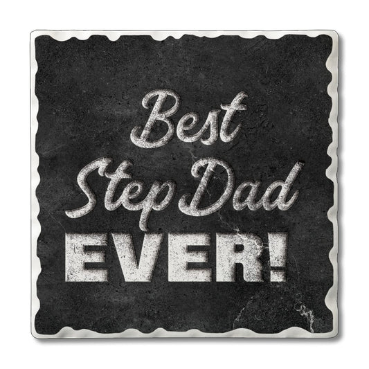 Thirstystone Best Step Dad Ever 4 Pack Absorbent Stone Tumbled Tile Coasters with Protective Cork Backing 4" Square Manufactured in The USA Artistic Absorbent Easily Wipes Clean