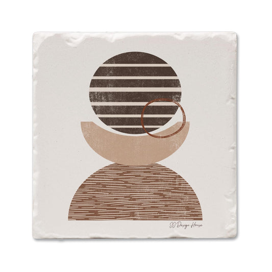 Thirstystone Geometric Mocha Single Tumbled Tile Stone Coaster with Protective Cork Backing Manufactured in The USA 4" Square, Colorful, Artistiic, Easily Wipes Clean