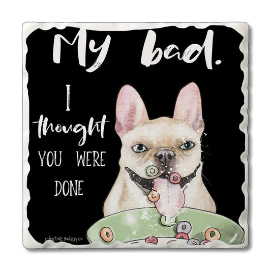 Thirstystone My Bad Single Absorbent Stone Coaster with Protective Cork Backing Manufactured in The USA 4" Square, Colorful, Artistic, Easily Wipes Clean