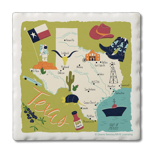 Thirstystone Texas Home State 4 Pack Tumbled Tile Stone Coasters 4" Square Manufactured in the USA