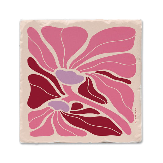 Thirstystone Pink Boho Floral 4 Pack Tumbled Tile Stone Coasters 4" Square Manufactured in the USA