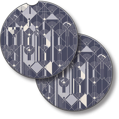 April Showers Design from Frank Lloyd Wright Foundation on 2-Pack Absorbent Stone Car Coasters 2.6” Diameter Manufactured in The USA