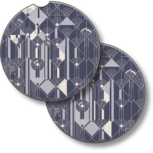April Showers Design from Frank Lloyd Wright Foundation on 2-Pack Absorbent Stone Car Coasters 2.6” Diameter Manufactured in The USA