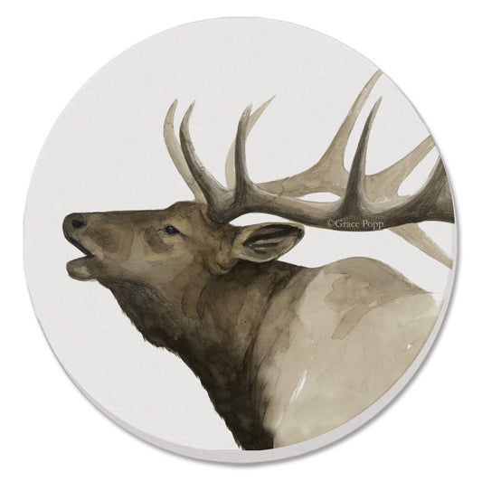 Thirstystone Call of The Elk 4 Pack Round Absorbent Stone Coasters 4" Diameter Manufactured in the USA