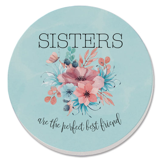 Thirstystone Sisters Best Friends Single Round Absorbent Stone Coaster with Protective Cork Backing Manufactured in The USA 4" Diameter