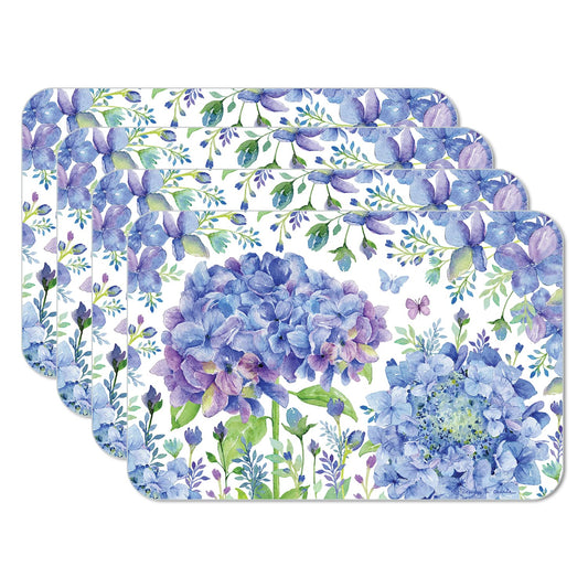 CounterArt Beautiful Hydrangea 4 Pack Reversible Easy Care Flexible Placemats Made in the USA