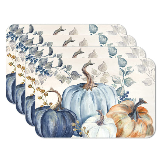 CounterArt Pumpkin Blues 4 Pack Reversible Easy Care Placemats Made in the USA