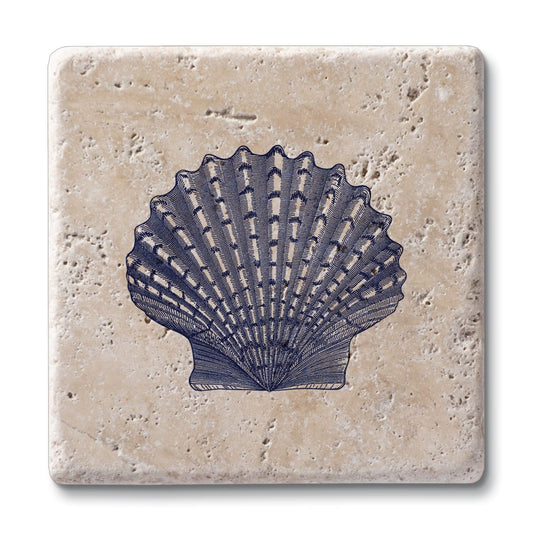 Thirstystone Scallop Shell 4 Pack Natural Travertine Absorbent Stone Coasters with Protective Cork Backing Manufactured in The USA