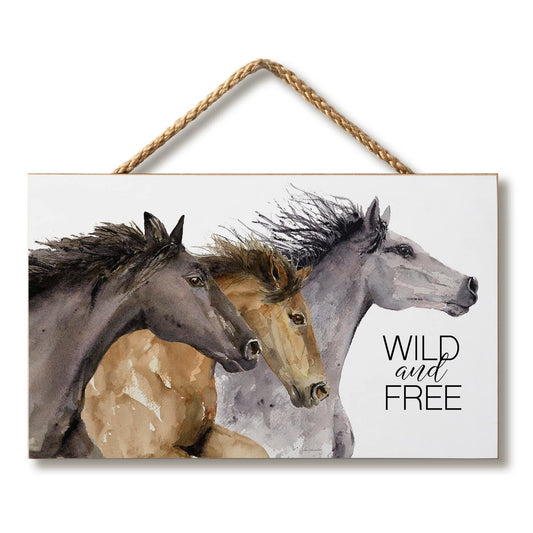CounterArt Hoof Beats Decorative Hanging Wood Wall Sign 9.5” by 5.75” Made in the USA Braided Rope Hanger Included