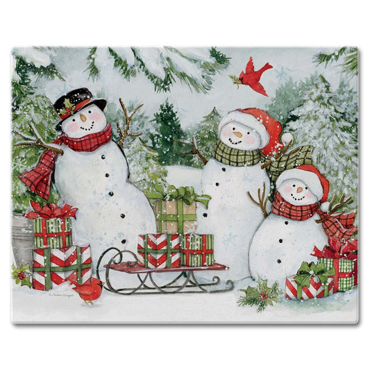 CounterArt Snowman's Farmhouse 3mm Tempered Glass Cutting Board 15" x 12" Manufactured in the USA