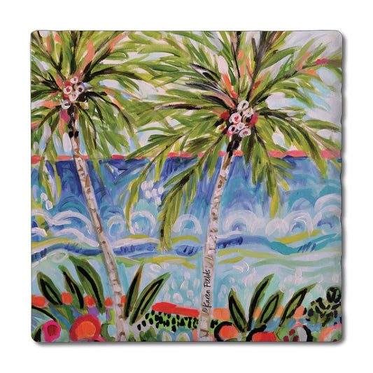 Thirstystone Tropical Vibes 4 Pack Tumbled Tile Stone Coasters 4" Square Manufactured in the USA