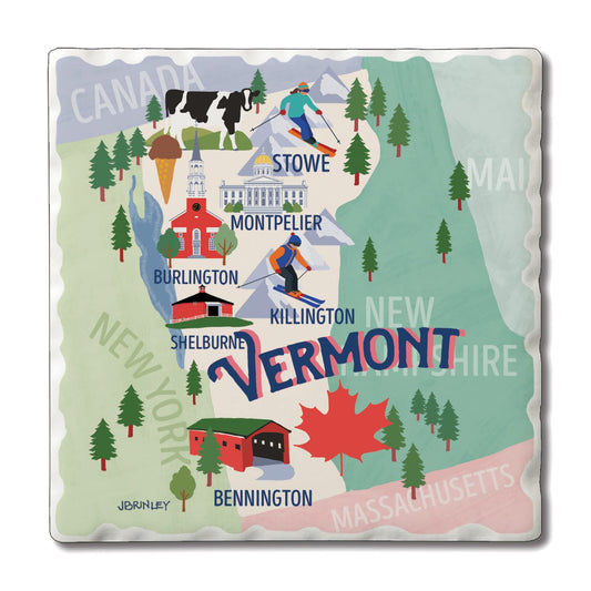 Thirstystone Vermont Attractions 4 Pack Tumbled Tile Stone Coasters 4” Square Manufactured in the USA