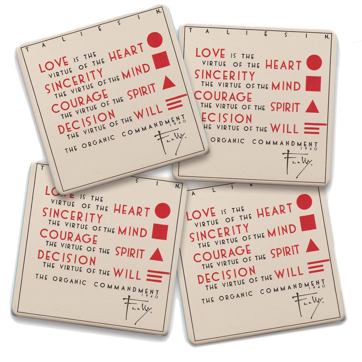 Organic Commandment Design by Frank Lloyd Wright 4-Pack Absorbent Stone Square Coasters with Protective Cork Backing Manufactured in The USA