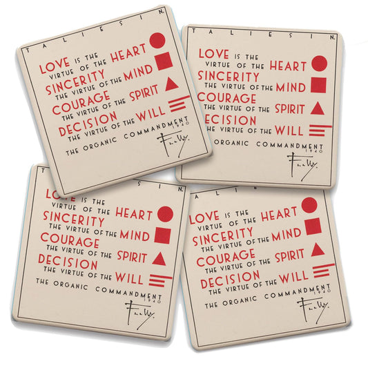 Organic Commandment Design by Frank Lloyd Wright 4-Pack Absorbent Stone Square Coasters with Protective Cork Backing Manufactured in The USA