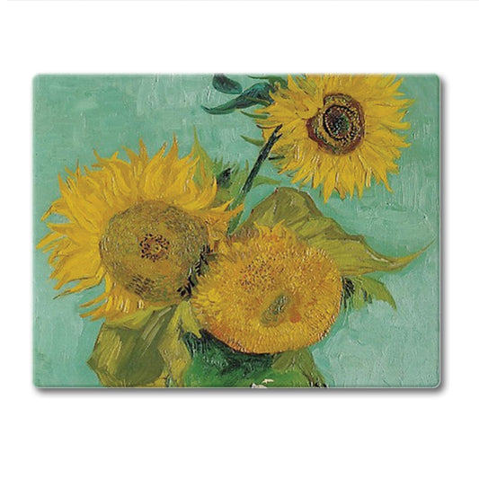 CounterArt Van Gogh Sunflowers 3mm Tempered Glass Cutting Board 10” x 8” Manufactured in the USA