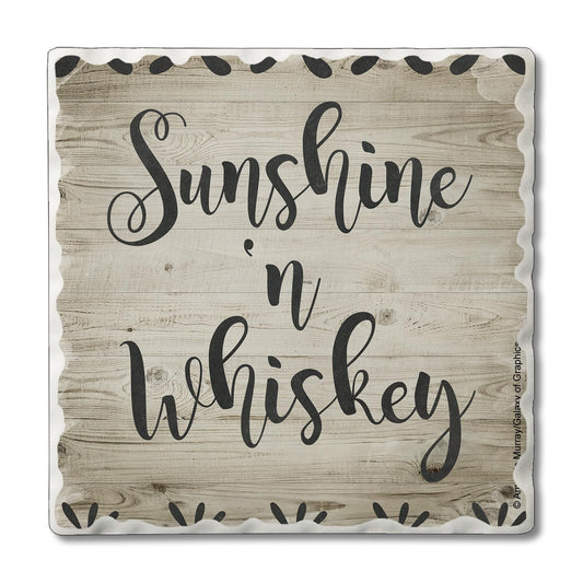 Thirstystone Sunshine & Whiskey Single Tumbled Tile Stone Coaster with Protective Cork Backing Manufactured in The USA 4" Square, Artistic, Easily Wipes Clean