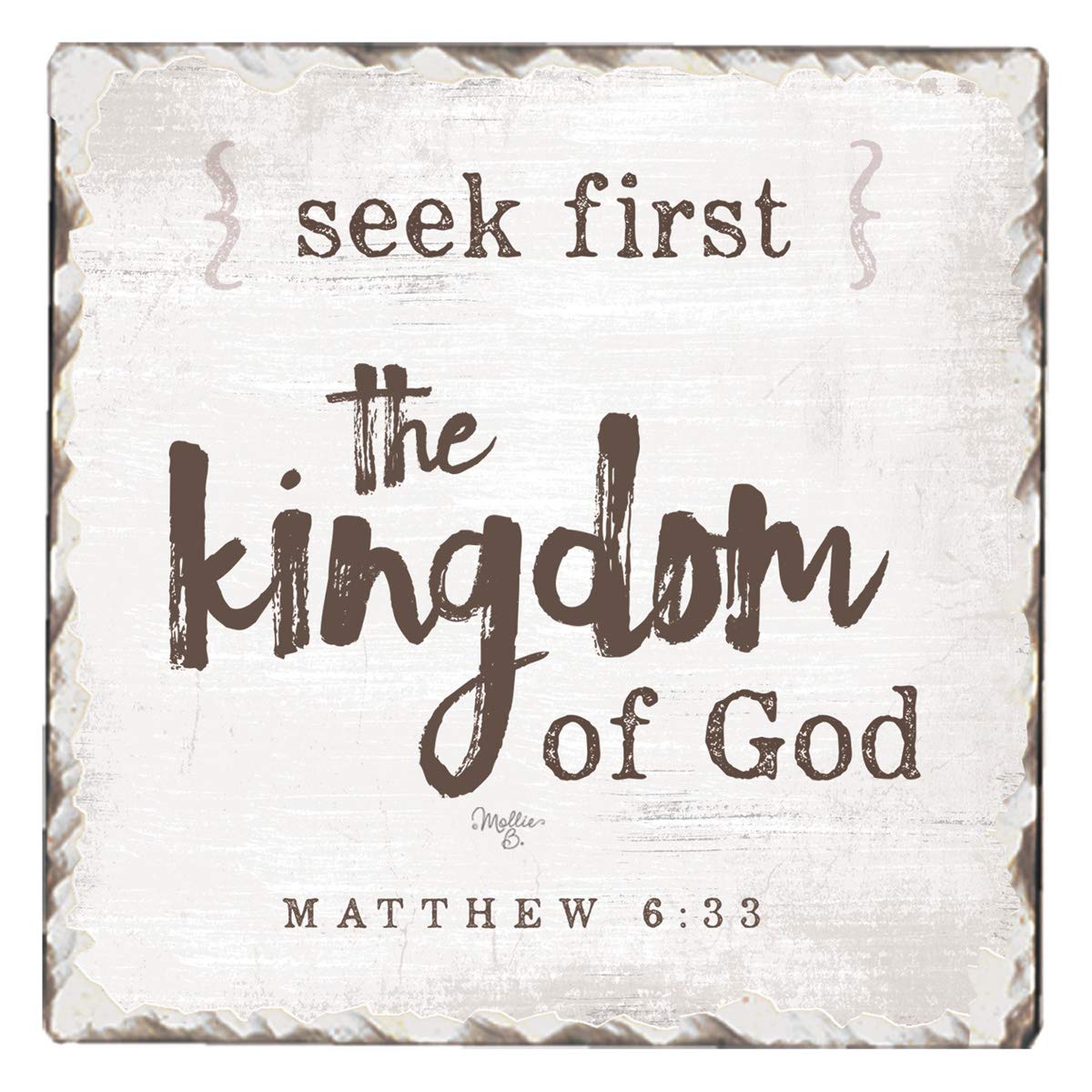 Thirstystone Seek First The Kingdom Single Tumbled Tile Stone Coaster with Protective Cork Backing Manufactured in The USA 4" Square, Artistic, Easily Wipes Clean