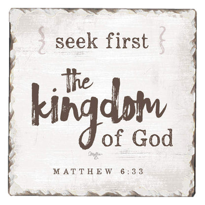 Thirstystone Seek First The Kingdom Single Tumbled Tile Stone Coaster with Protective Cork Backing Manufactured in The USA 4" Square, Artistic, Easily Wipes Clean