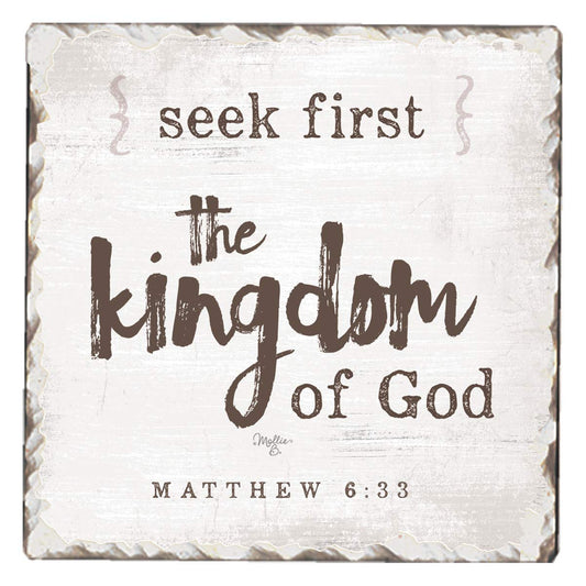 Thirstystone Seek First The Kingdom Single Tumbled Tile Stone Coaster with Protective Cork Backing Manufactured in The USA 4" Square, Artistic, Easily Wipes Clean
