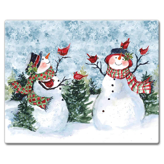 CounterArt Watercolor Snowman 3mm Tempered Glass Cutting Board 15" x 12" Manufactured in the USA