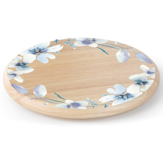 CounterArt White Floral Wreath Wood Lazy Susan Turntable 14" Diameter for Serving Kitchen Organization Condiment Caddy