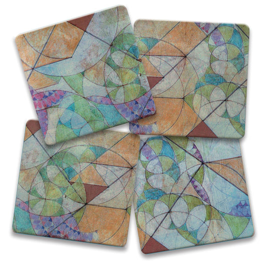 Bougainvillea from The Frank Lloyd Wright Collection 4-Pack Assorted Stone Coasters with Protective Cork Backing Manufactured in The USA Absorbent Easily Wipes Clean