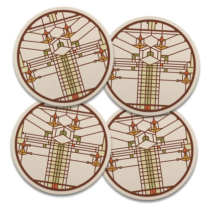 Harley Bradley House Designs from Frank Lloyd Wright Foundation on 4 Pack Round Absorbent Stone Coasters