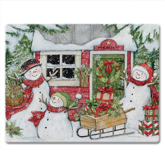CounterArt Snowman's Farmhouse 3mm Tempered Glass Cutting Board 10” x 8” Manufactured in the USA
