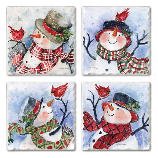 Thirstystone Watercolor Snowman 4 Pack Assorted Tumbled Tile Stone Coasters