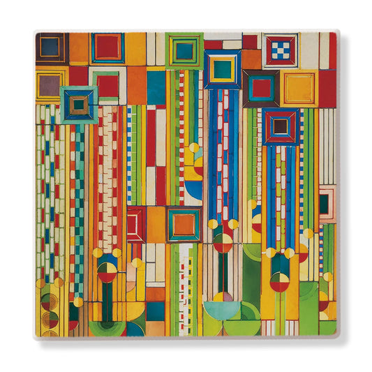 Sagauro Forms Design from Frank Lloyd Wright Foundation on 4-Pack Absorbent Stone Square Coasters with Protective Cork Backing Manufactured in The USA