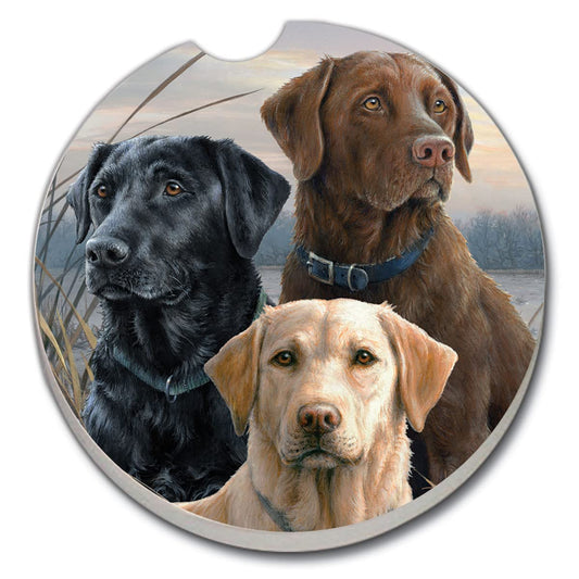 CounterArt Hunting Dogs Single Absorbnent Stone Coaster for Vehicle Cup Holder 2.6” Diameter Manufactured in The USA