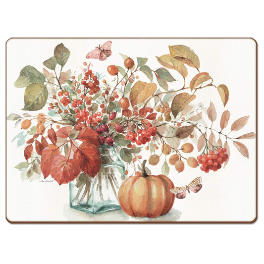 Cala Home Autumn in Nature Premium Decorative Hardboard Tabletop Placemats 4-Pack Manufactured in The USA Heat Tolerant and Easily Wipes Clean