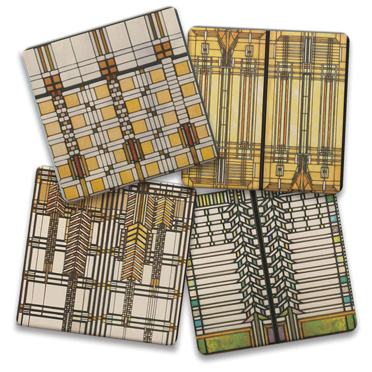Assorted Art Glass Collection by Frank Lloyd Wright 4-Pack Assorted Stone Coasters with Protective Cork Backing Manufactured in The USA Absorbent Easily Wipes Clean