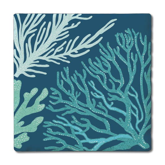 Thirstystone Coral Blues Single Tumbled Tile Stone Coaster with Protective Cork Backing Manufactured in The USA 4" Square, Artistic, Easily Wipes Clean