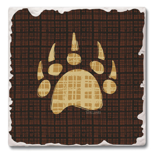 Thirstystone Bear Paw Single Tumbled Tile Stone Coaster with Protective Cork Backing Manufactured in The USA 4" Square, Artistic, Easily Wipes Clean