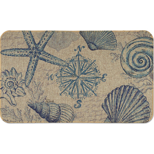 Counterart Coastal Sketch Decorative Indoor/Outdoor Natural Linen Look Floor Mat with Recycled Rubber Back Manufactured in The USA 29.5” x 17.75”
