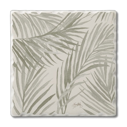 Thirstystone Palm Fronds Single Tumbled Tile Stone Coaster with Protective Cork Backing Manufactured in The USA 4" Square, Colorful, Artistiic, Easily Wipes Clean
