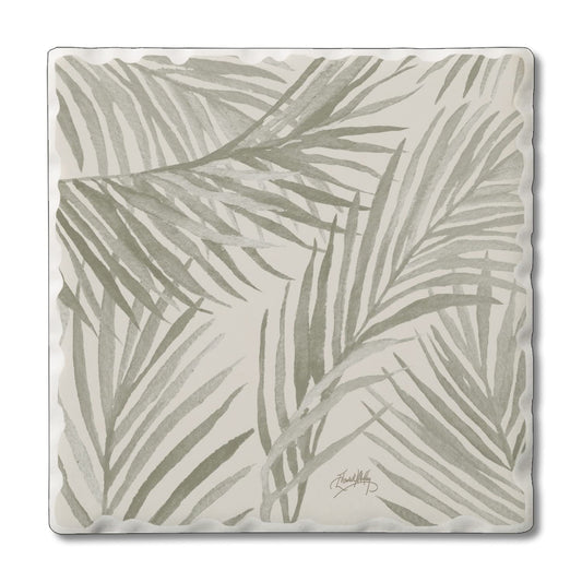 Thirstystone Palm Fronds Single Tumbled Tile Stone Coaster with Protective Cork Backing Manufactured in The USA 4" Square, Colorful, Artistiic, Easily Wipes Clean