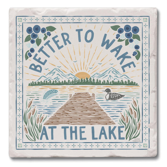 Thirstystone Wake at The Lake Single Tumbled Tile Stone Coaster with Protective Cork Backing Manufactured in The USA 4" Square