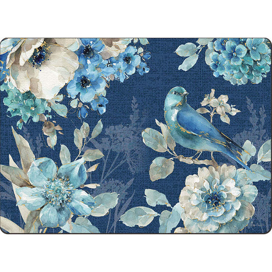 Cala Home Indigold Floral Premium Decorative Hardboard Tabletop Placemats 4-Pack Manufactured in The USA Heat Tolerant and Easily Wipes Clean